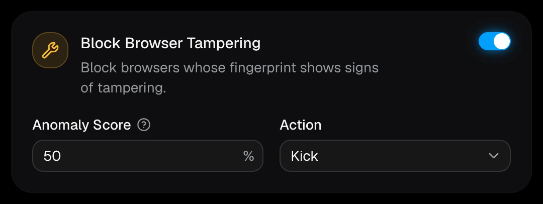 The Block Browser Tampering card on the Premium page