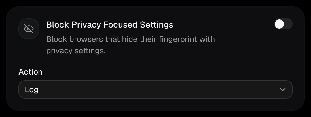 The Block Privacy Focused Settings card