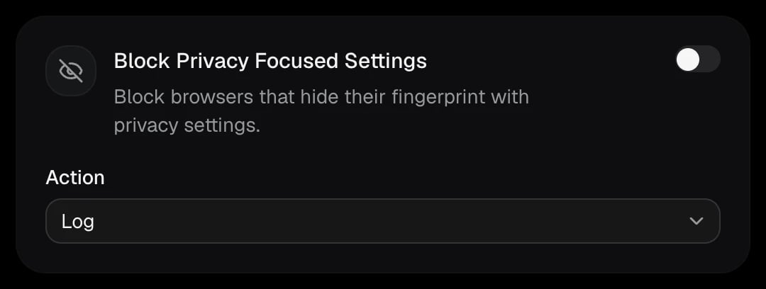 The Block Privacy Focused Settings card