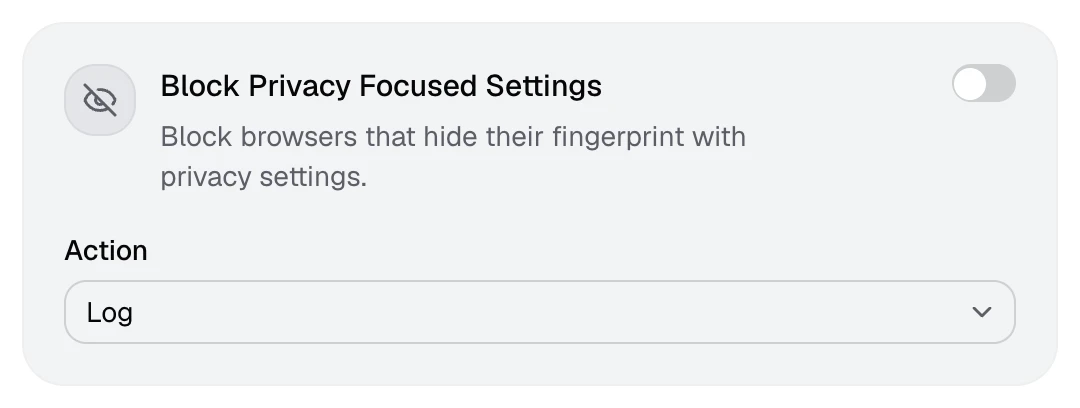 The Block Privacy Focused Settings card
