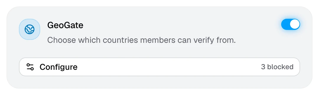The GeoGate card with three countries blocked