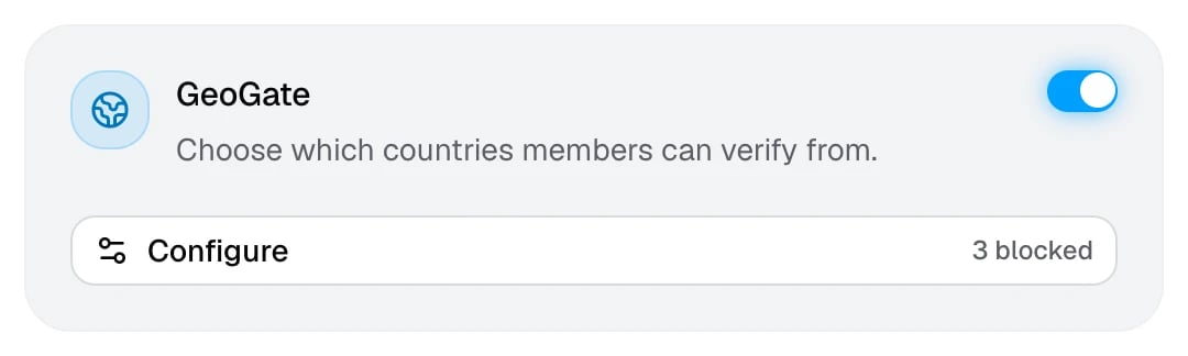 The GeoGate card with three countries blocked