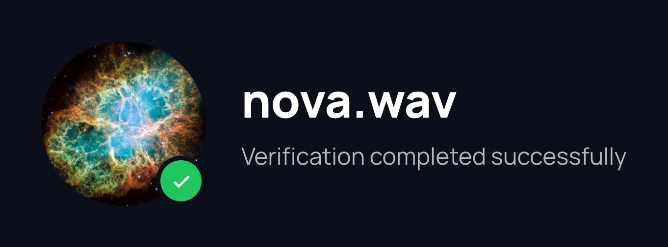 The verification page after a successful verification