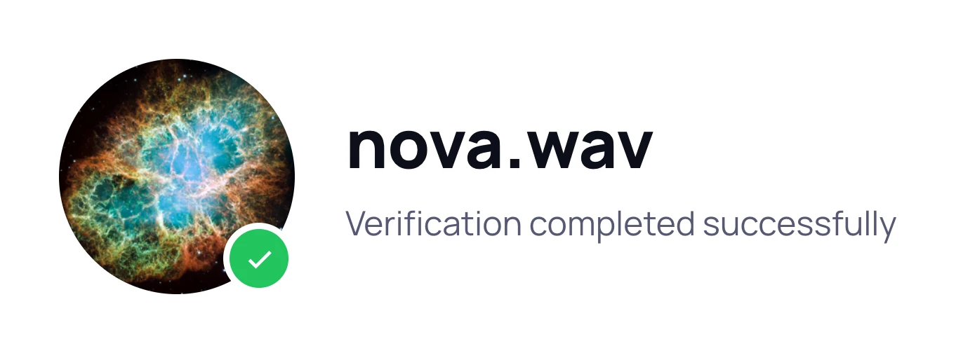 The verification page after a successful verification
