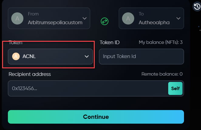 Token selection modal