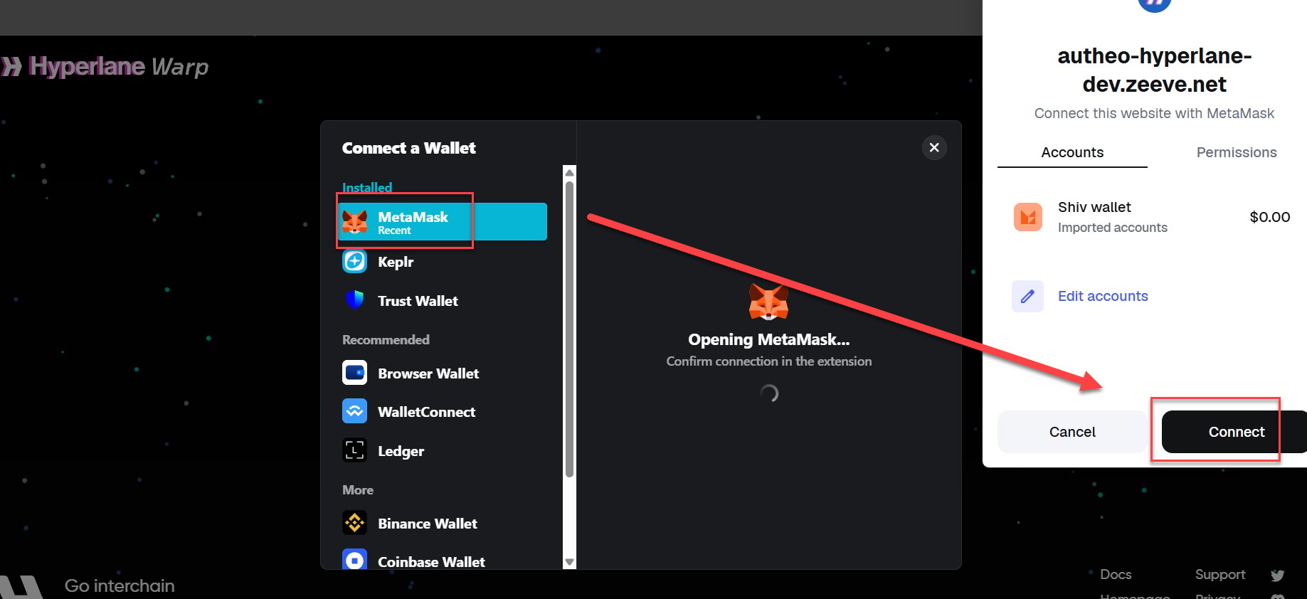 Bridge connect wallet — step 3