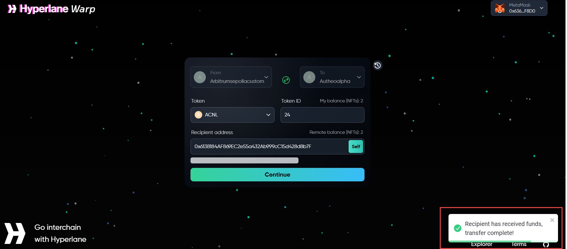 Sign transaction — step 4, transfer confirmed