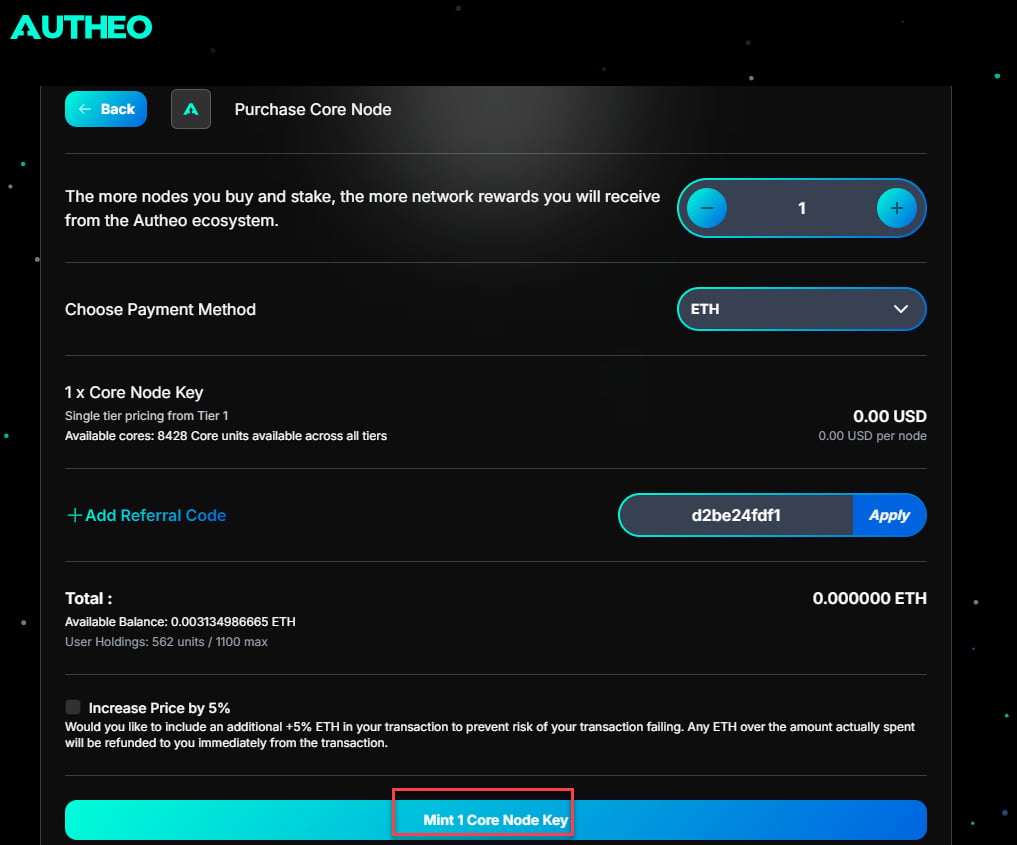 Purchase confirmation modal — step 1
