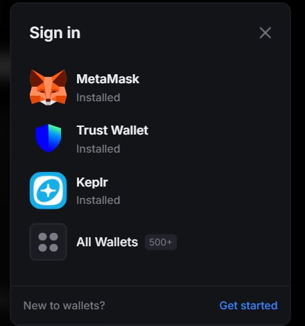 Connect wallet step 1 — wallet selector modal