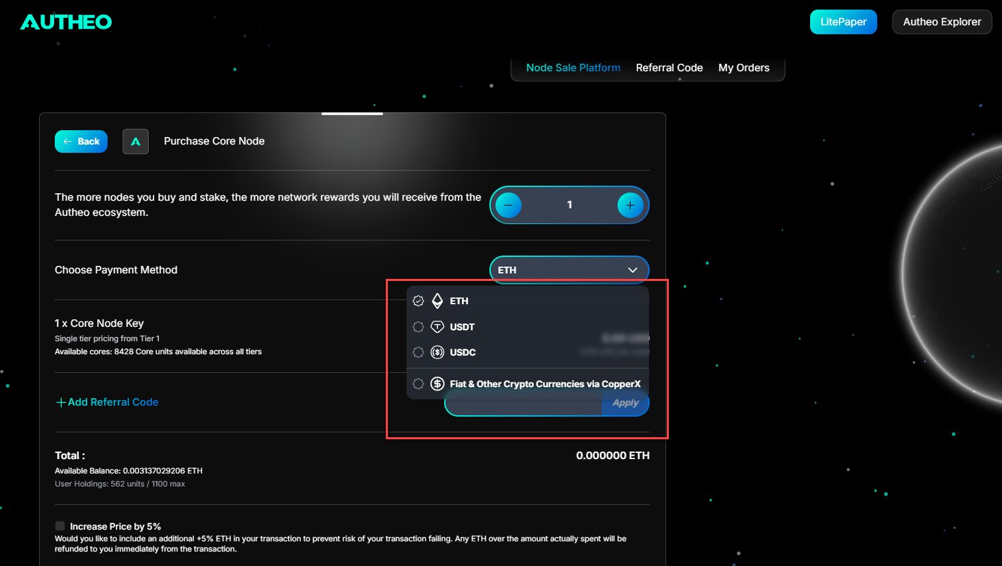 Currency selector dropdown