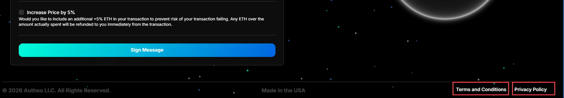 Platform footer with external links