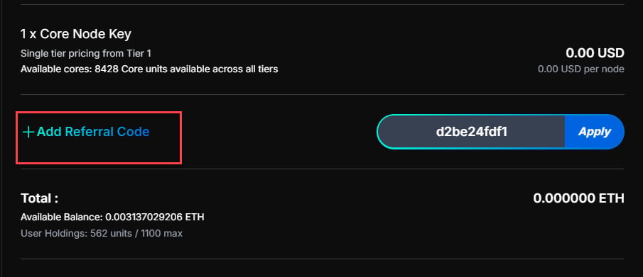 Promo and referral code input field