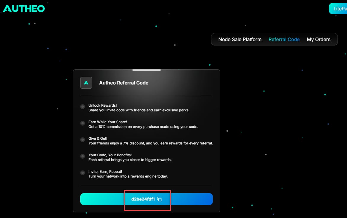 Referral code generated and displayed