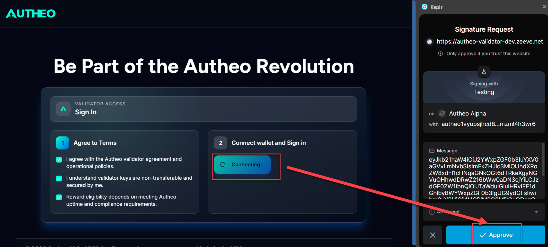 Connect wallet — Keplr popup