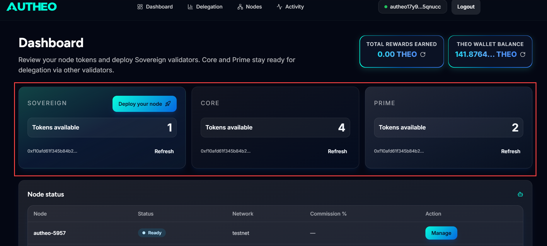 Validator dashboard - Autheo documentation