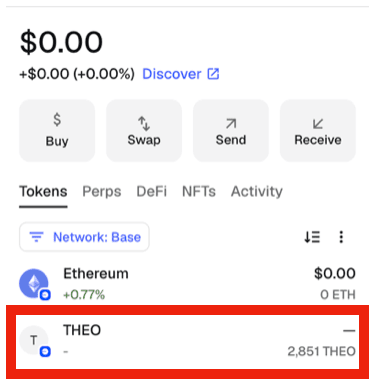 THEO token visible in wallet