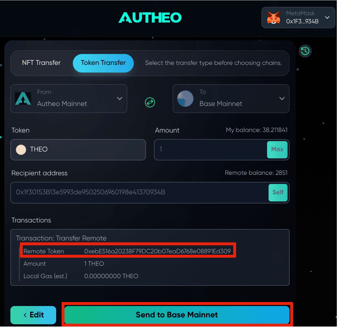 Confirming remote token address before sending