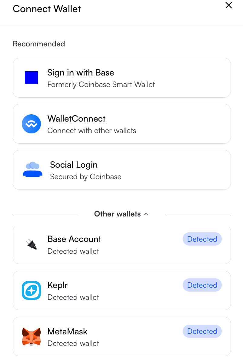 Wallet selection modal