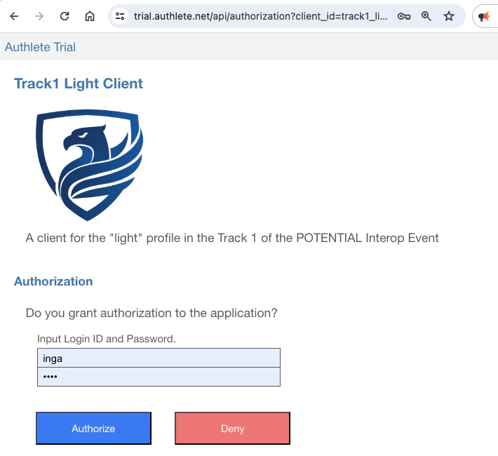 Potential Track1 Light Authorization Page