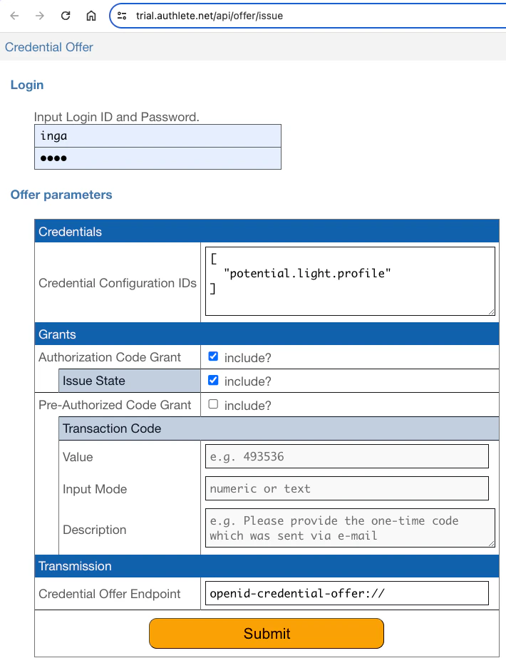 Potential Track1 Light Credential Offer Form
