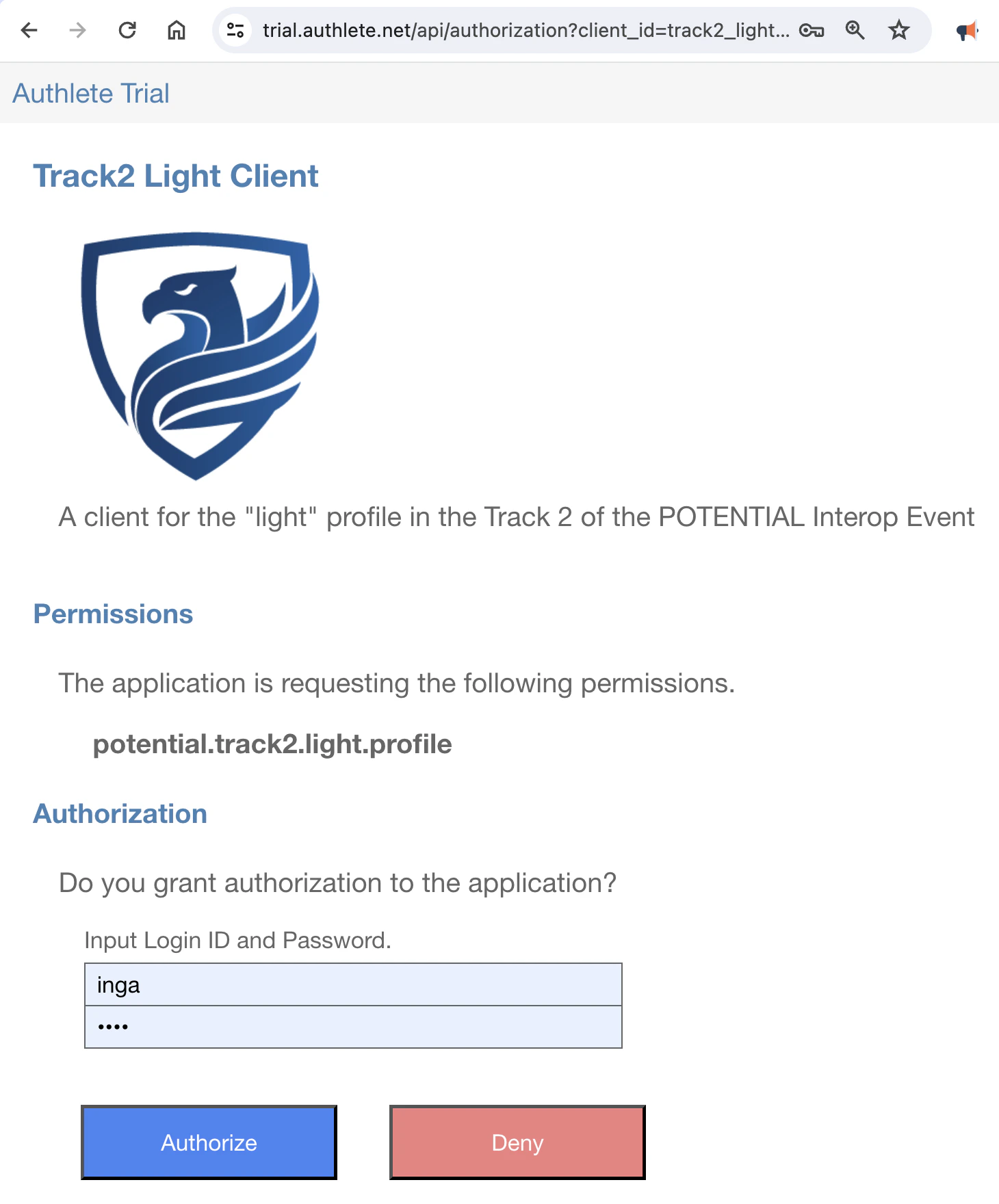 Potential Track2 Light Authorization Page
