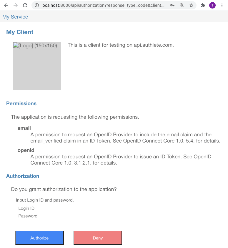 Authorization page in authorization code flow