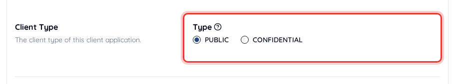 Client Type set to PUBLIC on the client Basic Settings screen