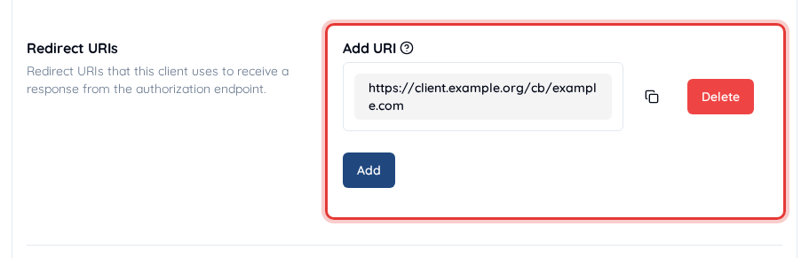 Redirect URIs on the client Basic Settings screen