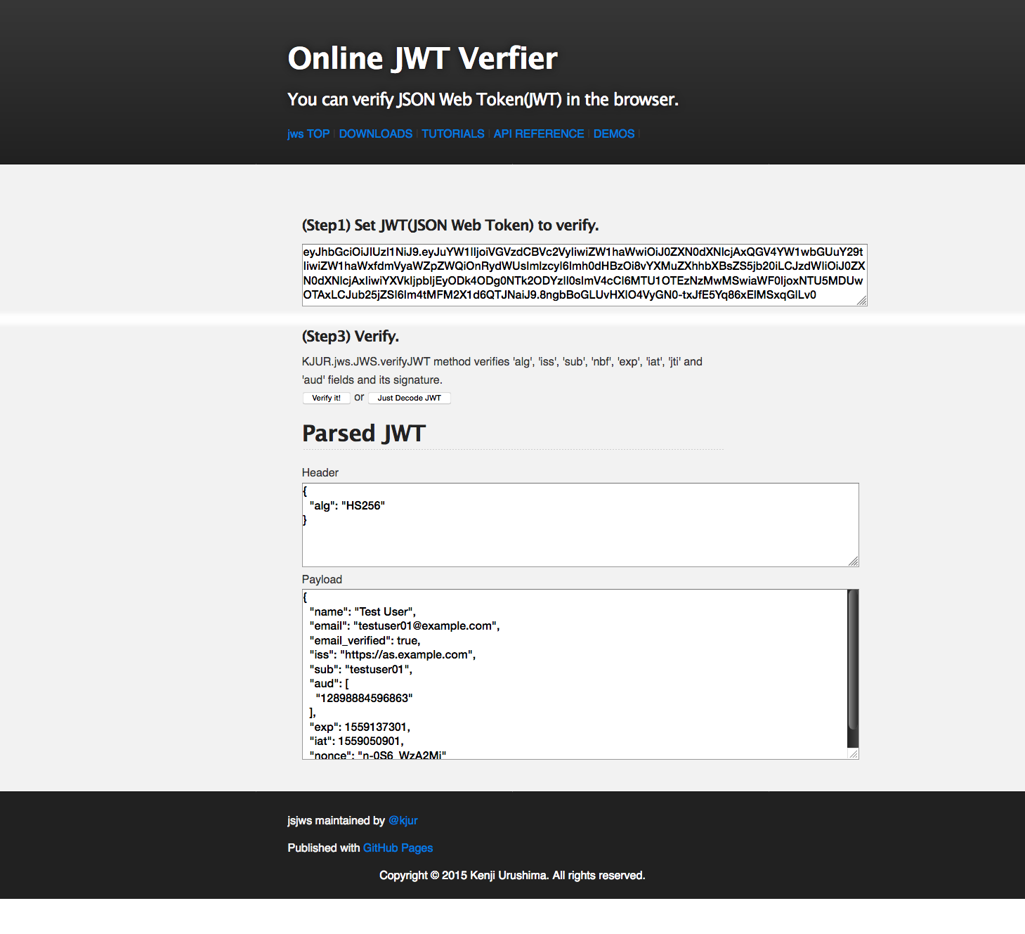 Online JWT Verifier decoded