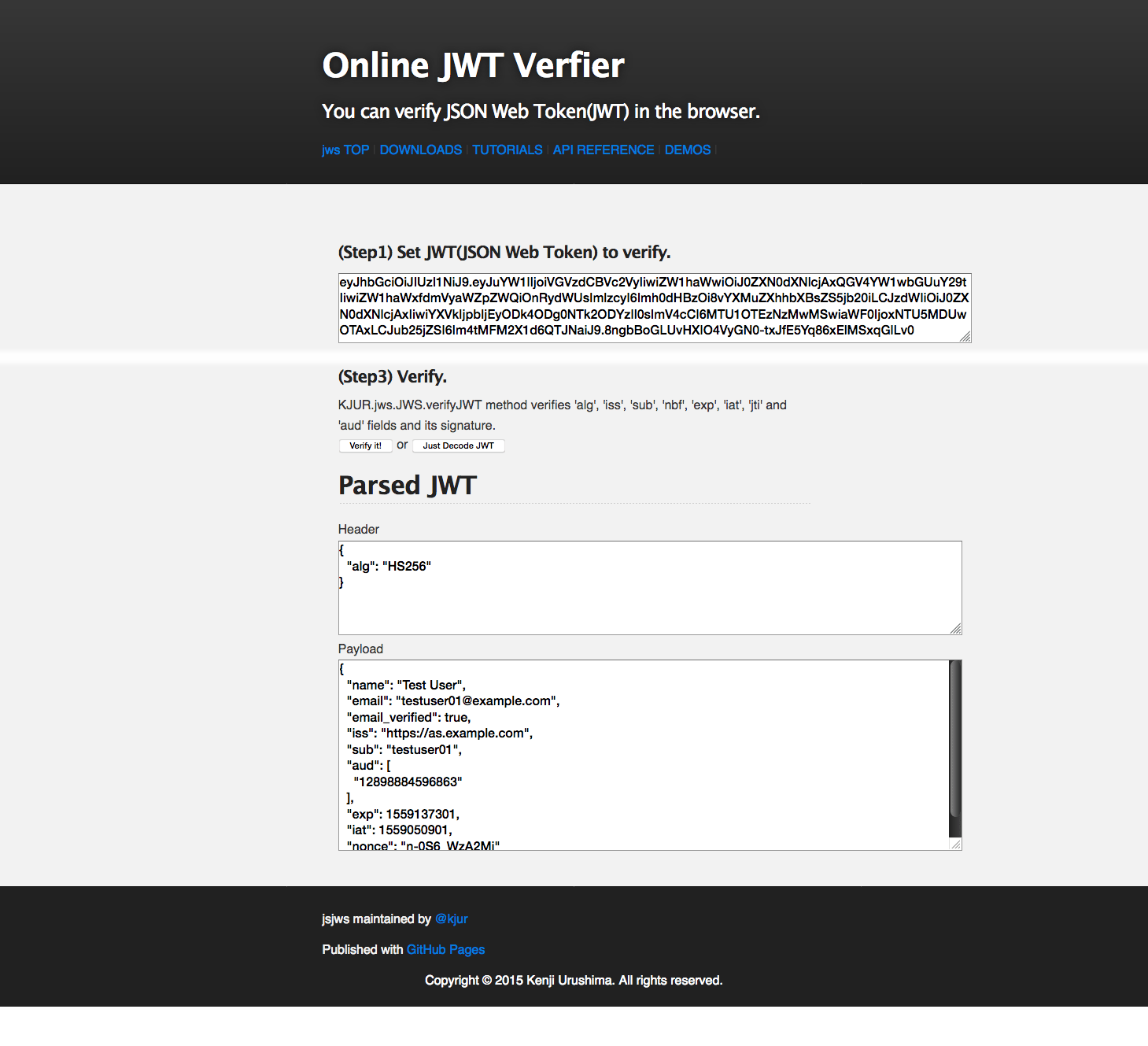 Online JWT Verifier decoded