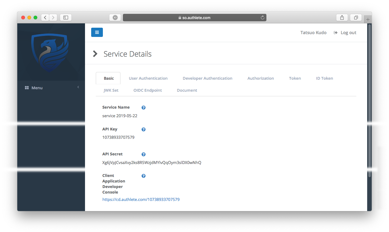 Service details with keys