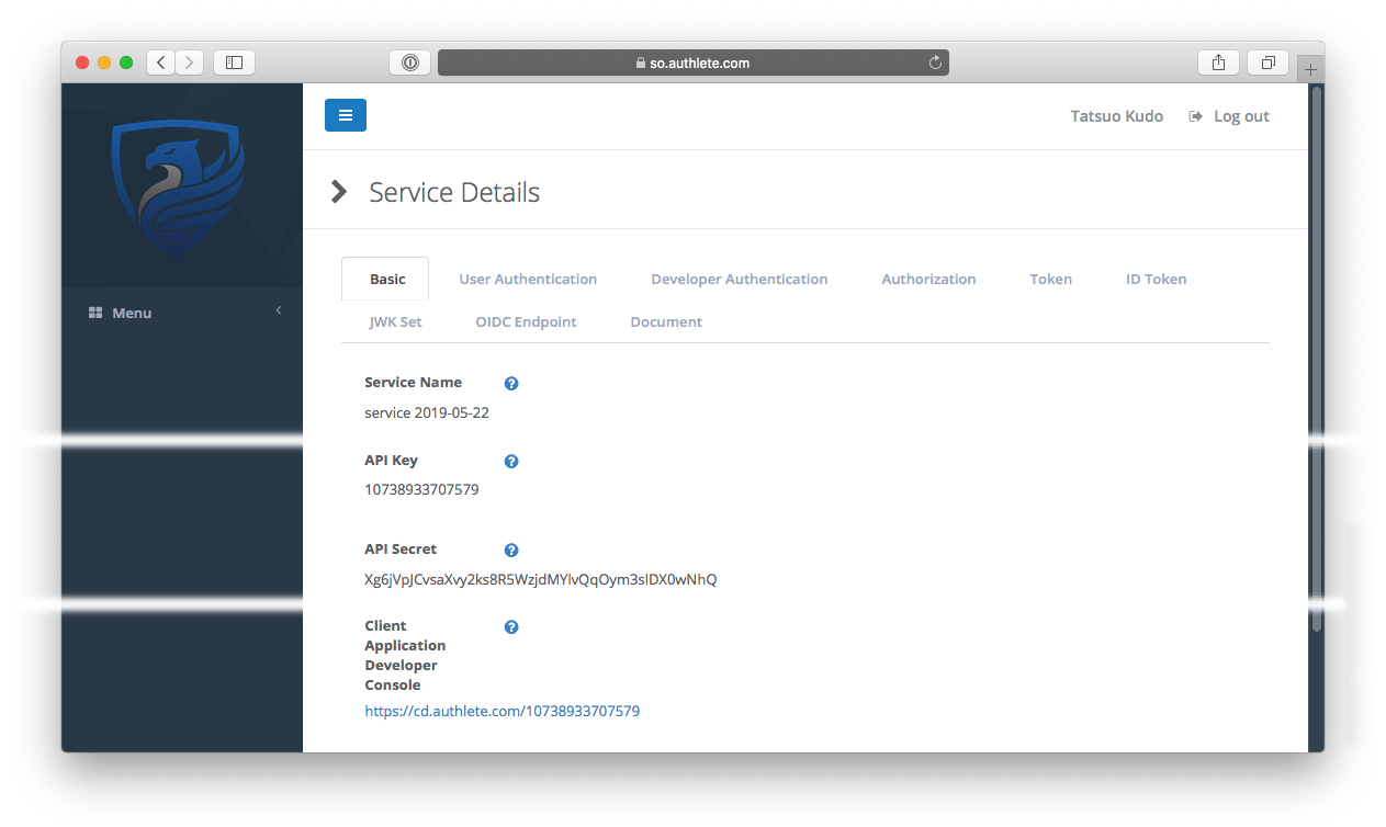 Service details with keys