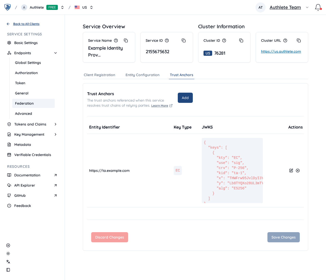 Federation trust anchor settings