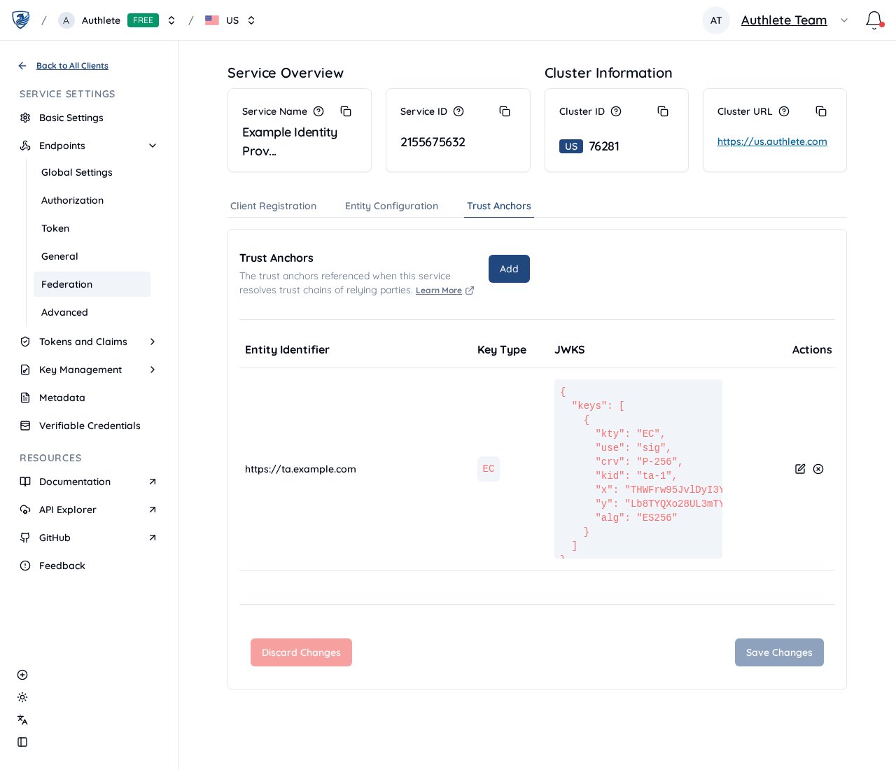 Federation trust anchor settings