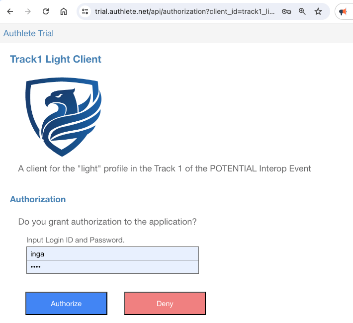 Potential Track1 Light Authorization Page