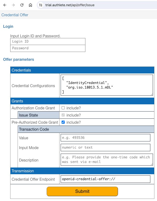 Credential Offer Issue Page