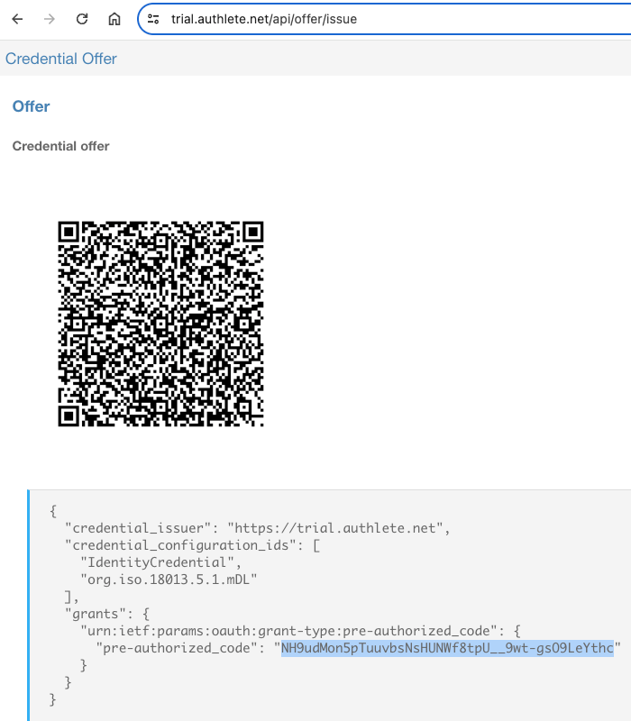 Credential Offer Issue Page Result