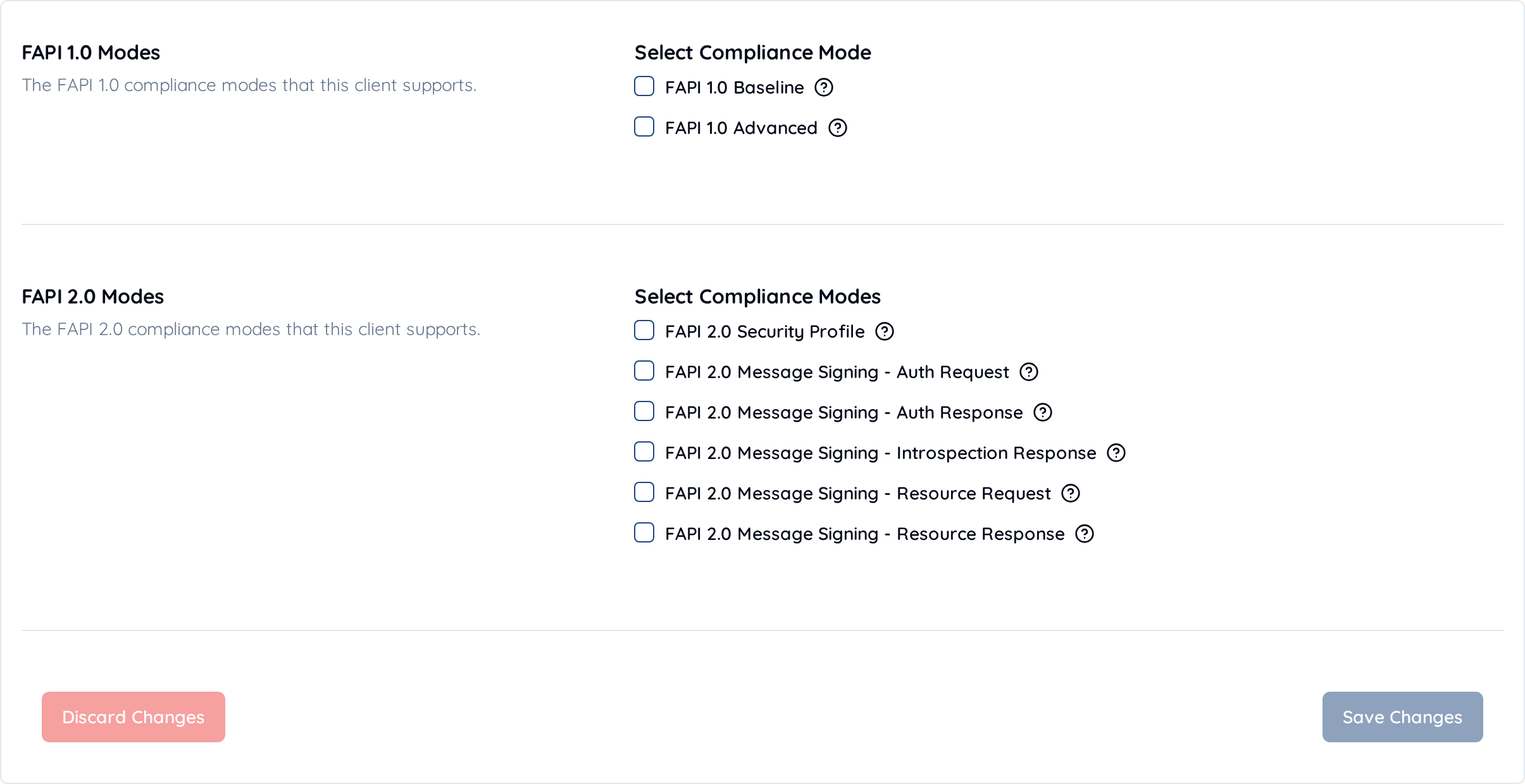 The FAPI tab of the client settings