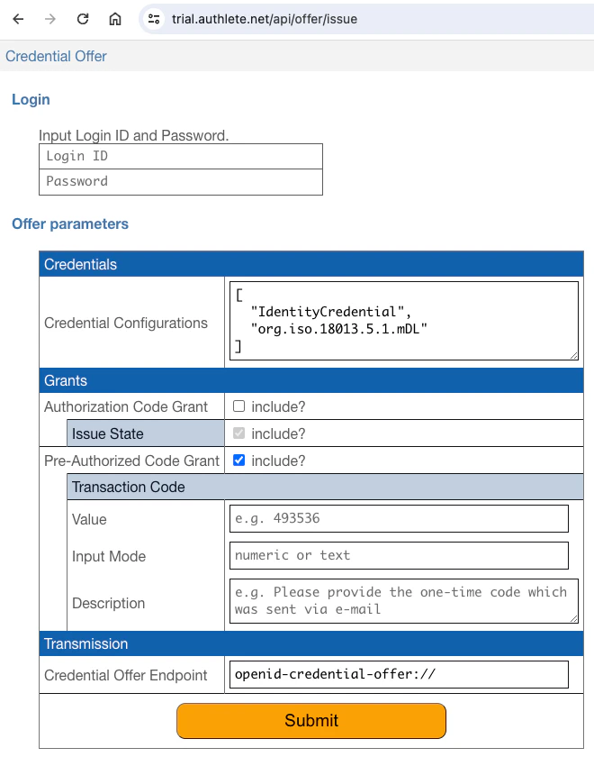 Credential Offer Issue Page