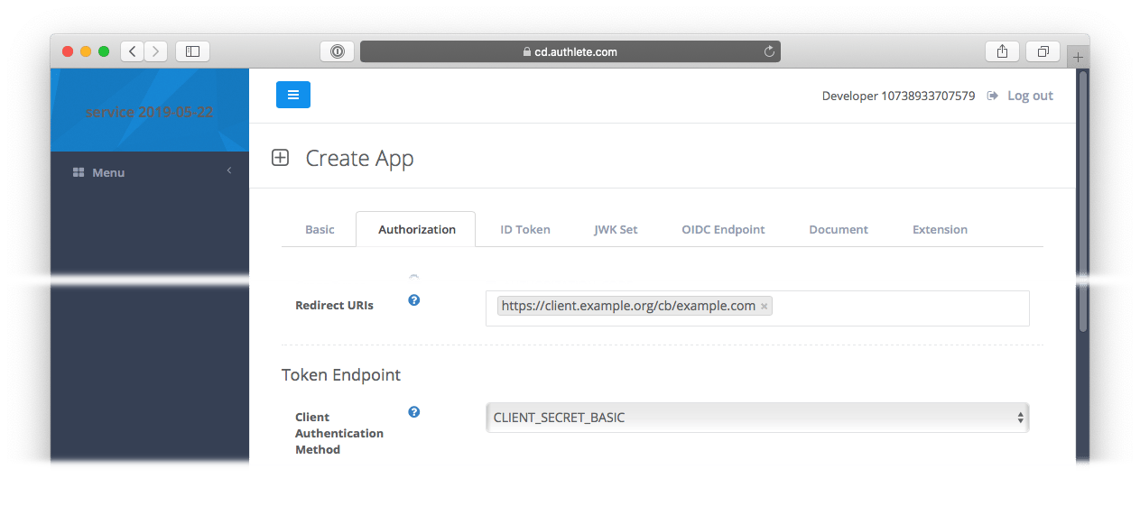 Authorization tab