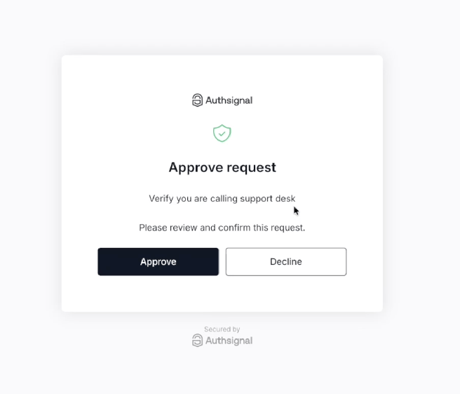 Authsignal-hosted approve request page shown to the customer