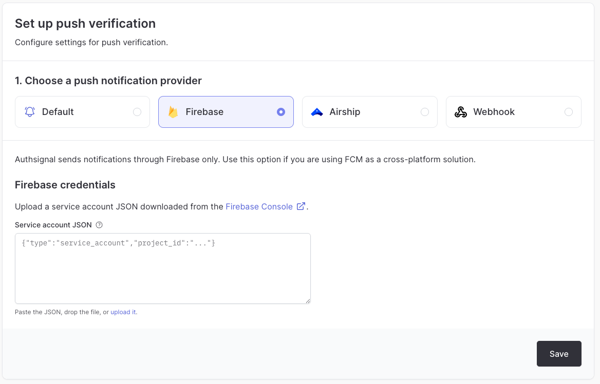 Set up push verification - configuring the Firebase provider