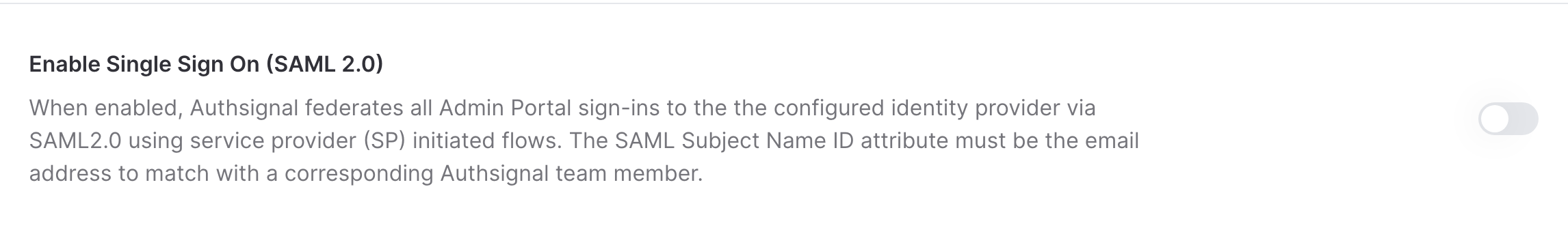 Enable single sign-on toggle