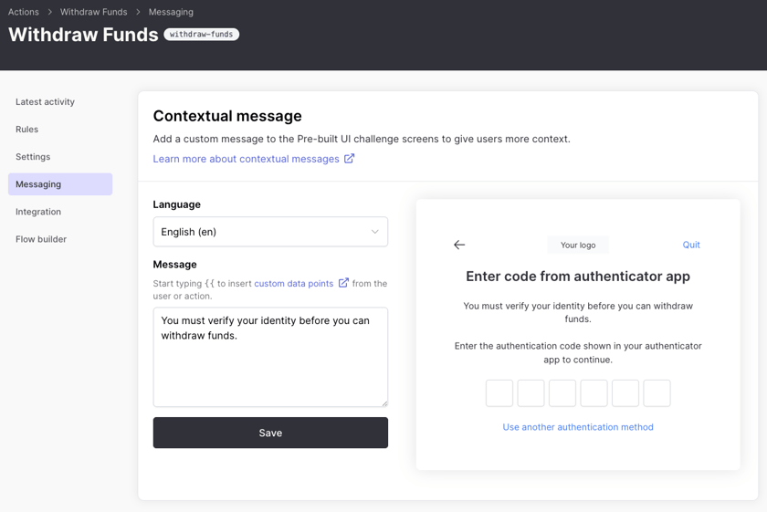 Auth Signal Contextual messaging - Authsignal