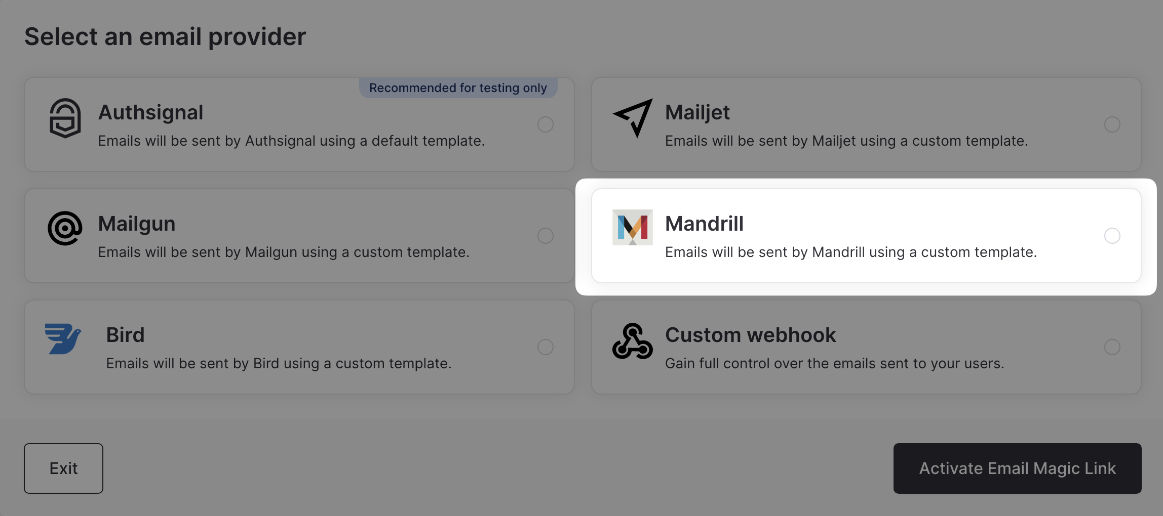 Mandrill email provider