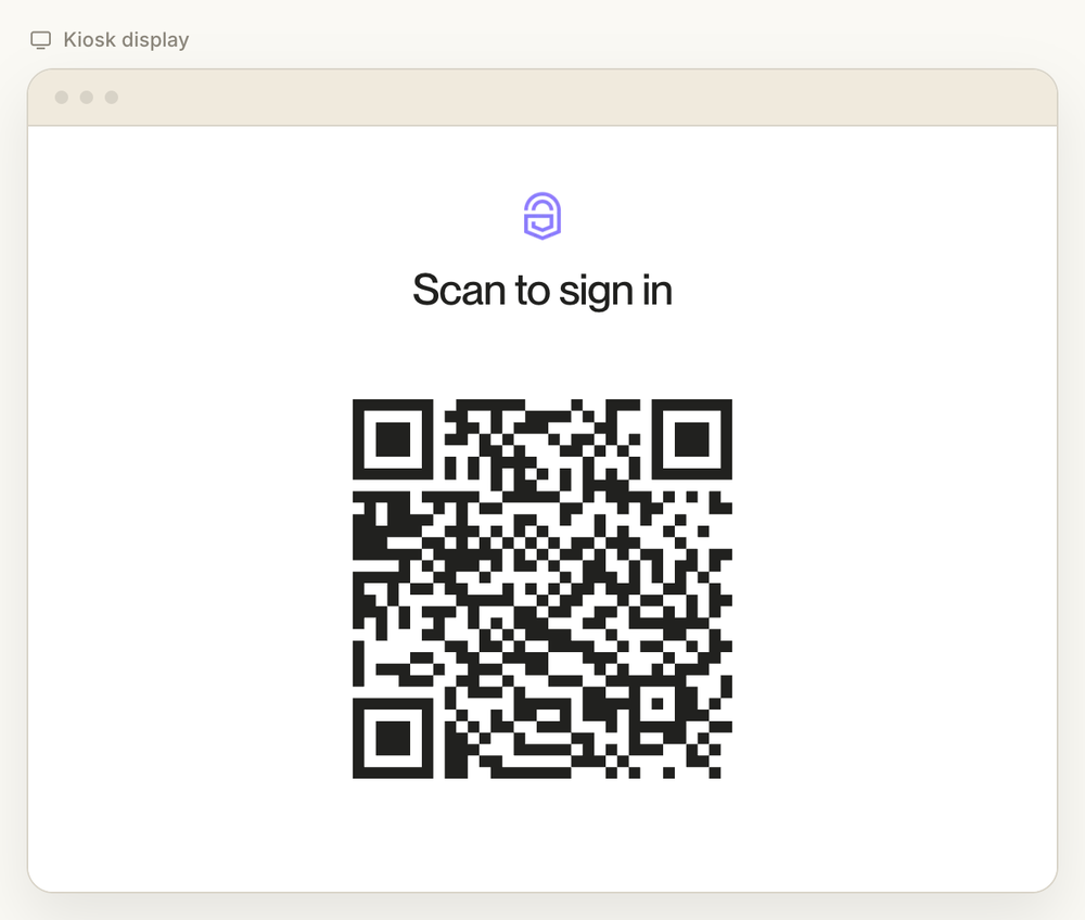 A kiosk screen with the heading Scan to sign in above a QR code