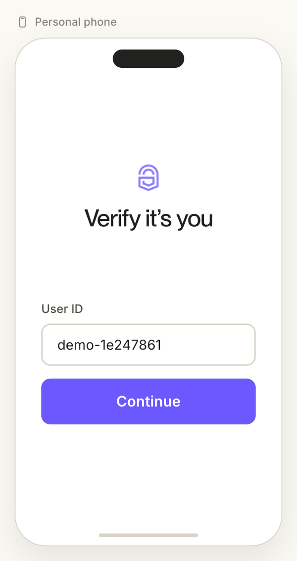 A phone screen with the heading Verify it's you above an identifier field and a Continue button