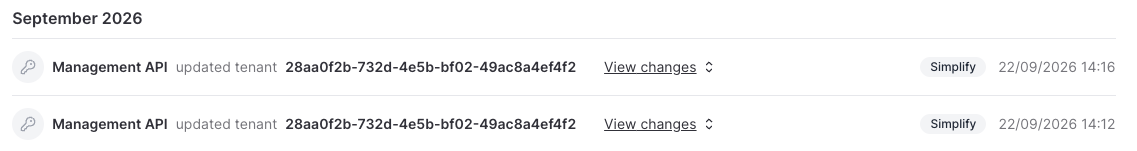 Management API changes in the audit log