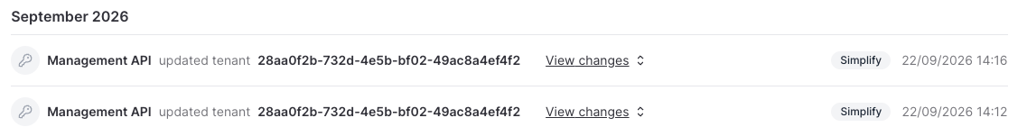Management API changes in the audit log