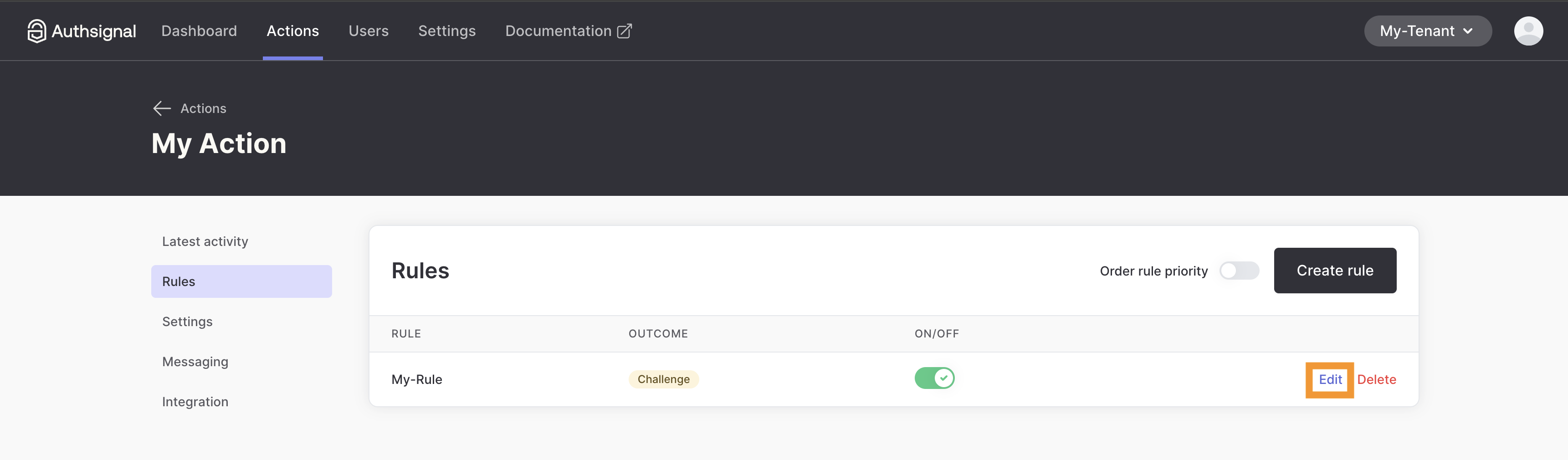 A screenshot showing where the edit rule button
is